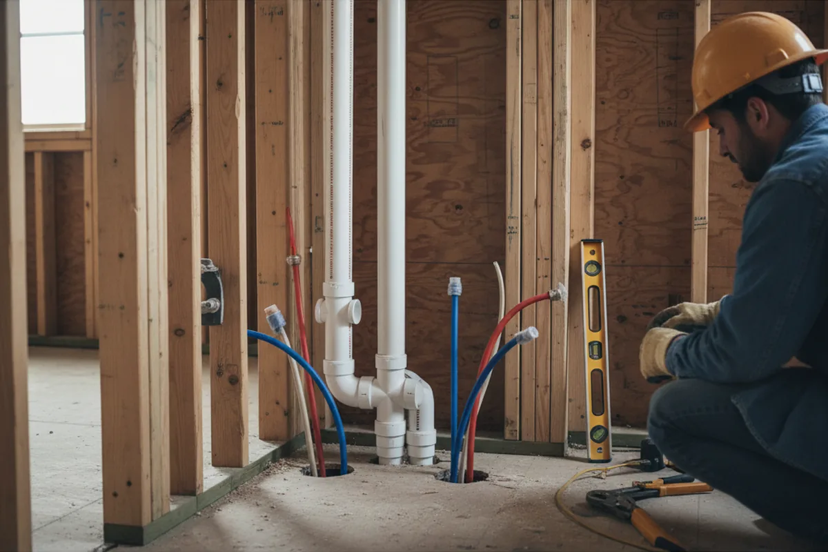 Drain and supply rough-in during Sump Pump Repair in Harvey